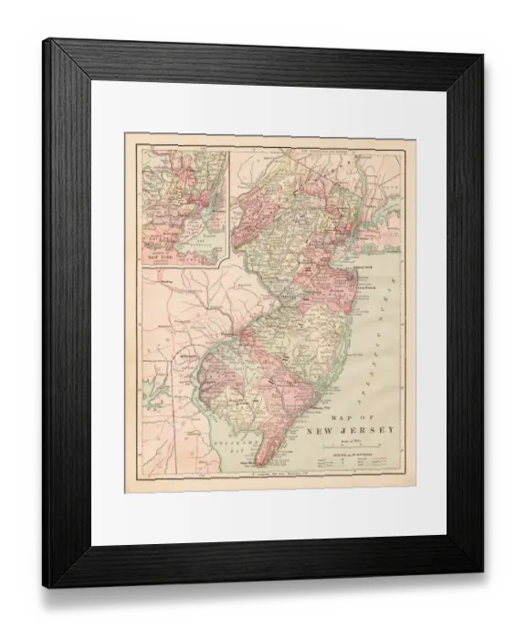 Framed Print : New Jersey map 1881 Framed Print : New Jersey map 1881