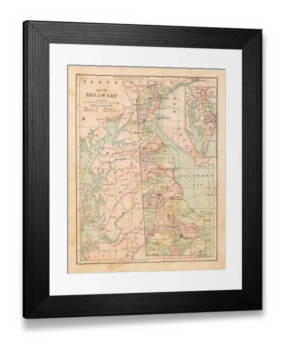 Framed Print : Map of Delaware 1881 Framed Print : Map of Delaware 1881