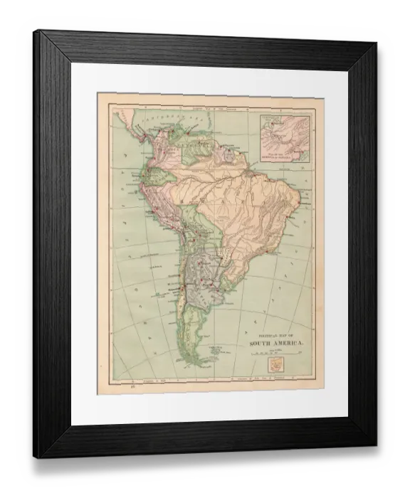 Framed Print : South America map 1881 Framed Print : South America map 1881