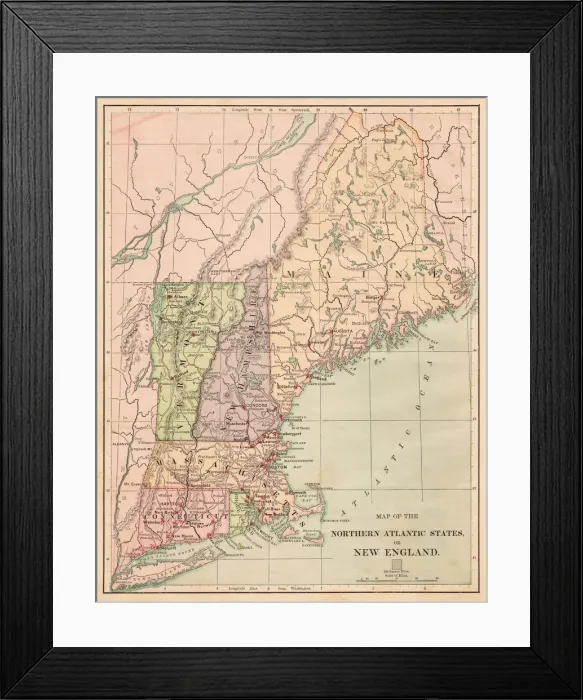 Framed Print : USA Northern Atlantic states 1881 Framed Print : USA Northern Atlantic states 1881