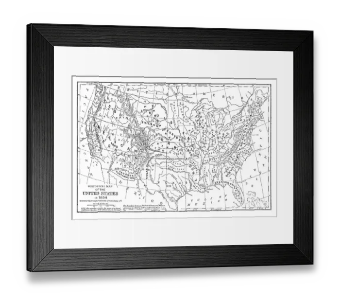 Framed Print : Historical map of the United States in 1854 Framed Print : Historical map of the United States in 1854