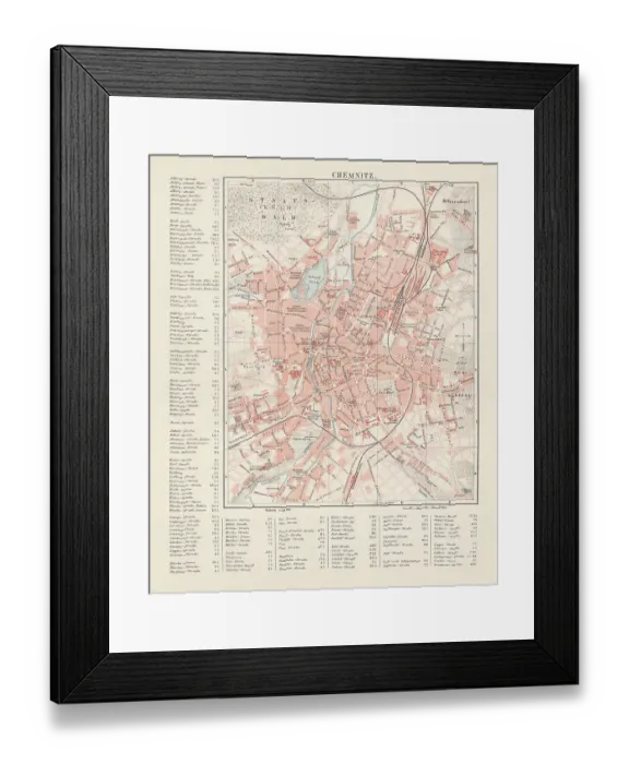 Framed Print : City map of Chemnitz, Germany, lithograph, published in 1897 Framed Print : City map of Chemnitz, Germany, lithograph, published in 1897