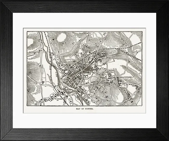 Framed Print : Map of Exeter in Devon, England Victorian Engraving, 1840