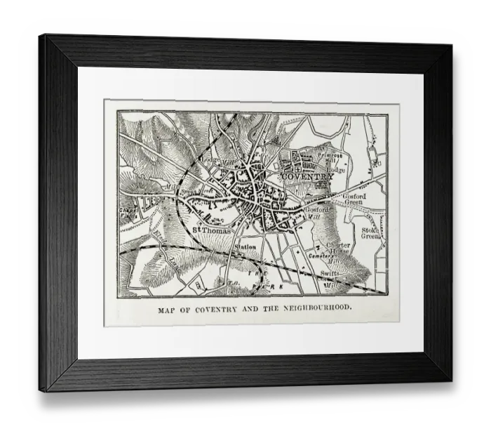 Framed Print : Map of Coventry in Warwickshire, England Victorian Engraving, 1840 Framed Print : Map of Coventry in Warwickshire, England Victorian Engraving, 1840