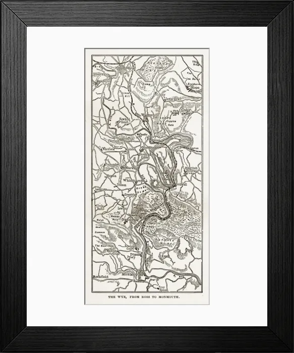 Framed Print : Map of The Wye from Ross to Monmouth, Herefordshire, England Victorian Engraving, 1840 Framed Print : Map of The Wye from Ross to Monmouth, Herefordshire, England Victorian Engraving, 1840