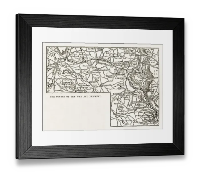 Framed Print : Map, Rivers Wye and Derwen, Derbyshire, England Victorian Engraving, 1840 Framed Print : Map, Rivers Wye and Derwen, Derbyshire, England Victorian Engraving, 1840