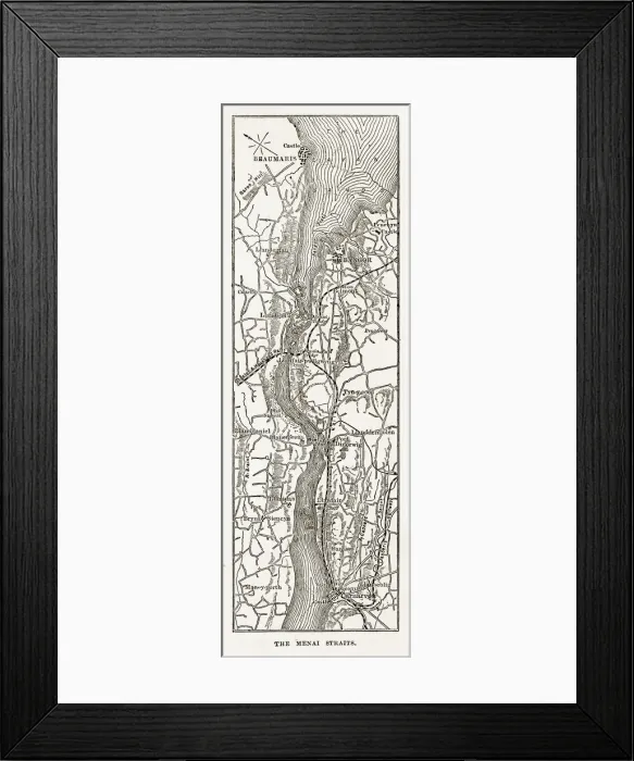 Framed Print : Map of the Menai Straits, Carnarvon, Wales Victorian Engraving, 1840 Framed Print : Map of the Menai Straits, Carnarvon, Wales Victorian Engraving, 1840