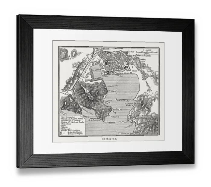Framed Print : City map of Cartagena, Murcia, Spain, wood engraving, published 1897