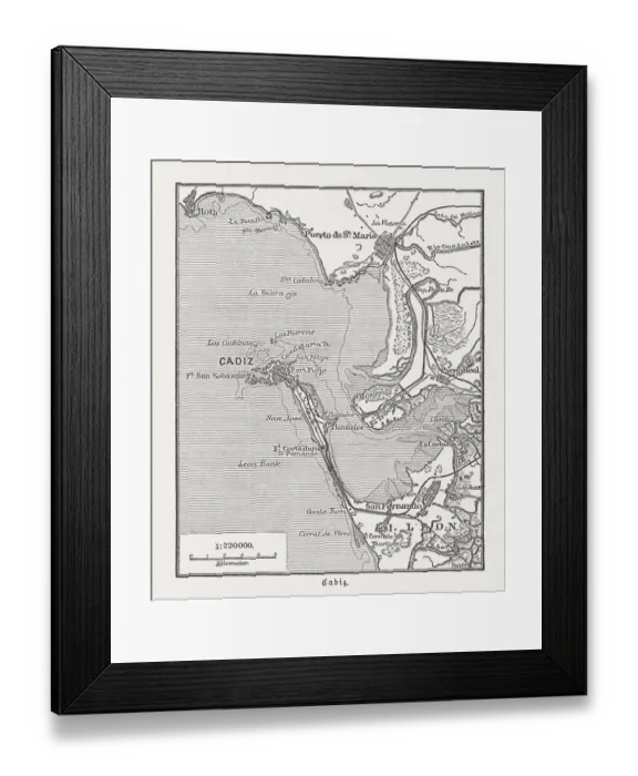 Framed Print : City map of CAadiz, Spain, wood engraving, published in 1897 Framed Print : City map of CAadiz, Spain, wood engraving, published in 1897