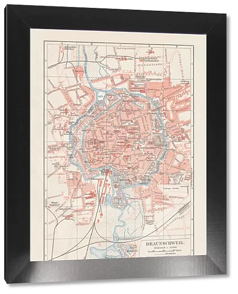 City map of Brunswick, Lower Saxony, Germany, lithograph, published 1897