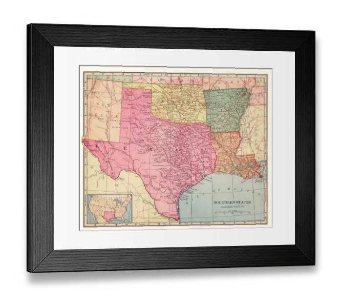 Framed Print : Southern states map 1892 Framed Print : Southern states map 1892