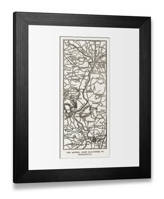 Framed Print : Map of The Severn from Gloucester to Tewkesbury, Cambridgeshire, England Victorian Engraving, 1840 Framed Print : Map of The Severn from Gloucester to Tewkesbury, Cambridgeshire, England Victorian Engraving, 1840