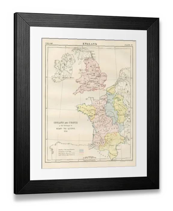 Framed Print : Ancient map of England and France 1881