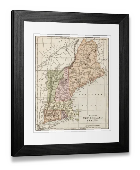 Framed Print : New England States map 1889 Framed Print : New England States map 1889