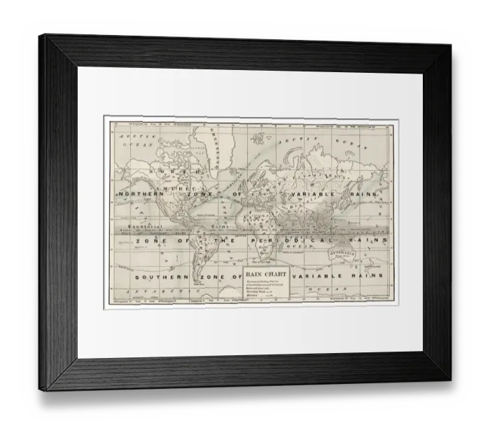 Framed Print : Rain chart of the world 1889 Framed Print : Rain chart of the world 1889