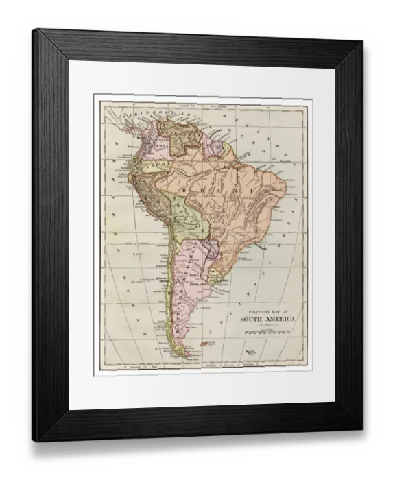 Framed Print : Map of South America 1889 Framed Print : Map of South America 1889