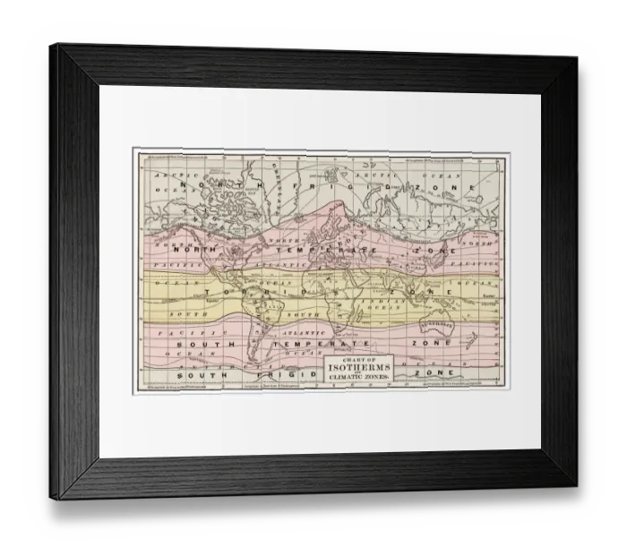 Framed Print : Isotherm and climate zones chart 1889 Framed Print : Isotherm and climate zones chart 1889