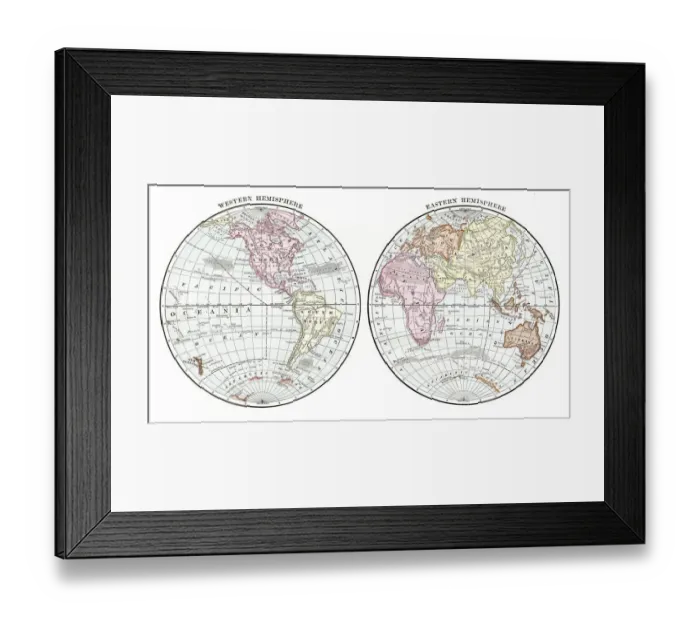 Framed Print : The world in Hemispheres 1889 Framed Print : The world in Hemispheres 1889