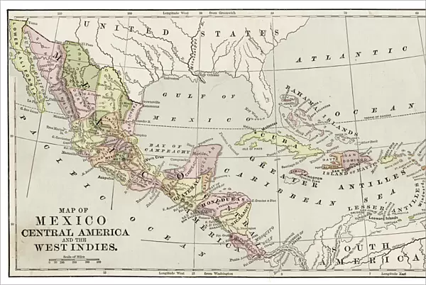 Map of Mexico and Central America 1889