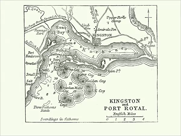 Map of Kingston and Port Royal, Jamaica, 19th Century