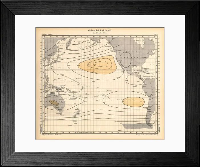 Framed Print : May Air Pressure Chart, Pacific Ocean, German Antique Victorian Engraving, 1896 Framed Print : May Air Pressure Chart, Pacific Ocean, German Antique Victorian Engraving, 1896