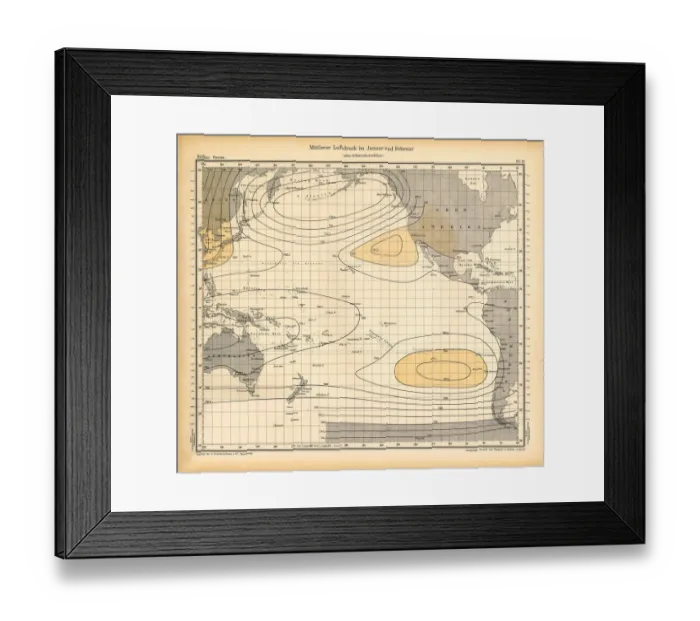 Framed Print : January and February Air Pressure Chart, Pacific Ocean, German Antique Victorian Engraving, 1896 Framed Print : January and February Air Pressure Chart, Pacific Ocean, German Antique Victorian Engraving, 1896
