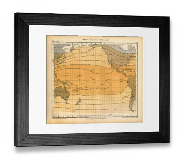 Framed Print : Average Yearly Air Temperature Chart, Pacific Ocean, German Antique Victorian Engraving, 1896 Framed Print : Average Yearly Air Temperature Chart, Pacific Ocean, German Antique Victorian Engraving, 1896