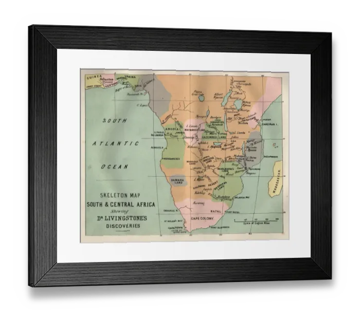 Framed Print : Map South and Central Africa, Livingstones discoveries Framed Print : Map South and Central Africa, Livingstones discoveries