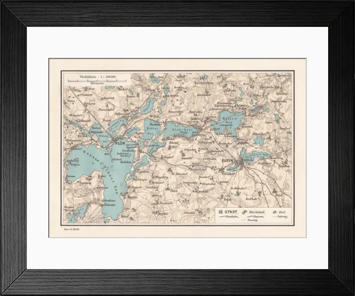 Framed Print : PlAon, district seat in Schleswig-Holstein, Germany, lithograph, published in 1887 Framed Print : PlAon, district seat in Schleswig-Holstein, Germany, lithograph, published in 1887