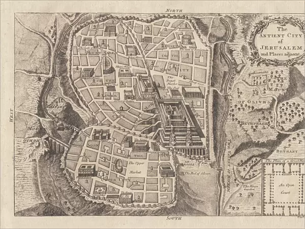 Map of the ancient Jerusalem, copperplate engraving, published in 1774