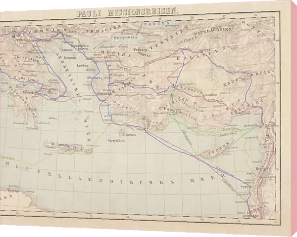 Apostle Pauls Missionary Journeys, lithograph, published in 1886
