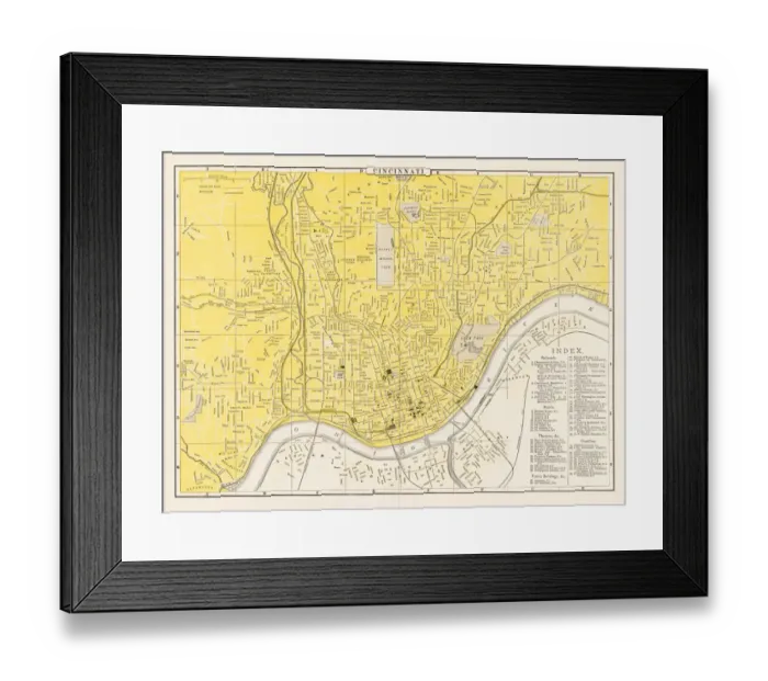 Framed Print : Cincinnati map 1893 Framed Print : Cincinnati map 1893