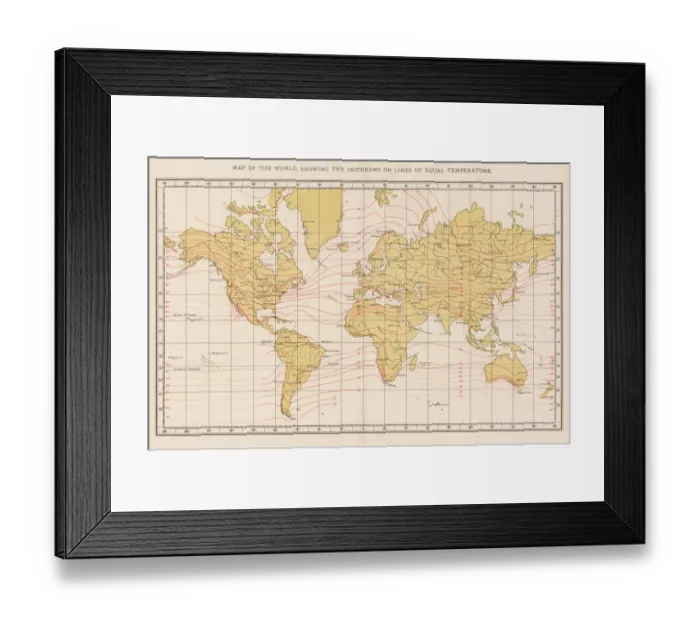 Framed Print : World map temperature 1893 Framed Print : World map temperature 1893
