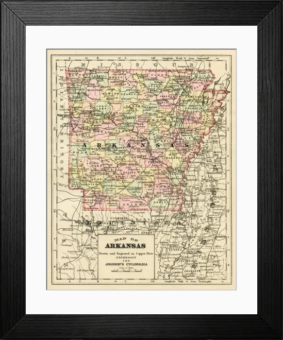 Framed Print : Arkansas map 1893 Framed Print : Arkansas map 1893