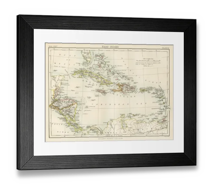 Framed Print : West Indies map 1885 Framed Print : West Indies map 1885