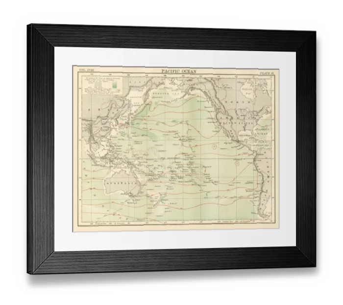 Framed Print : Pacific ocean map 1885 Framed Print : Pacific ocean map 1885