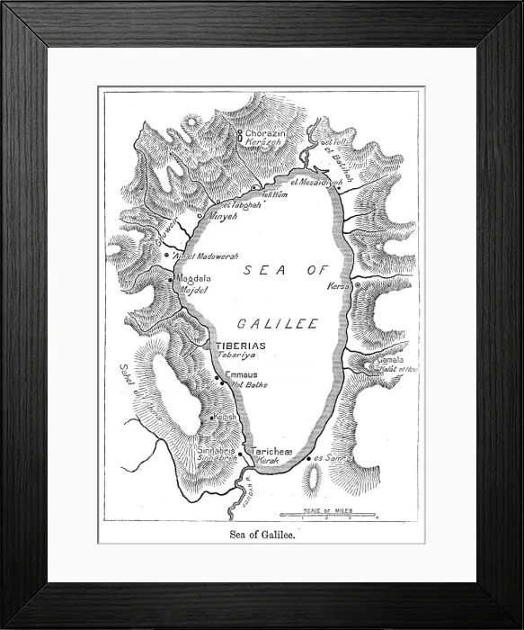 Framed Print : Sea of Galilei map 1884 Framed Print : Sea of Galilei map 1884