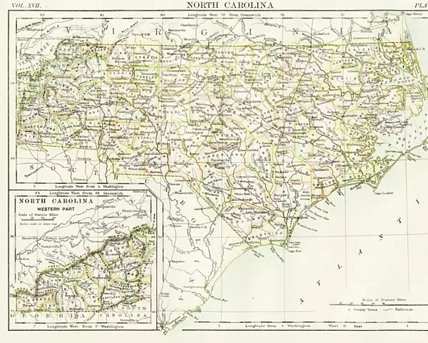 North Carolina map 1884