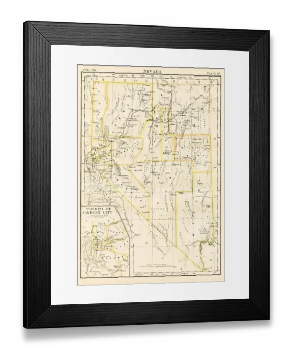 Framed Print : Nevada map 1884 Framed Print : Nevada map 1884