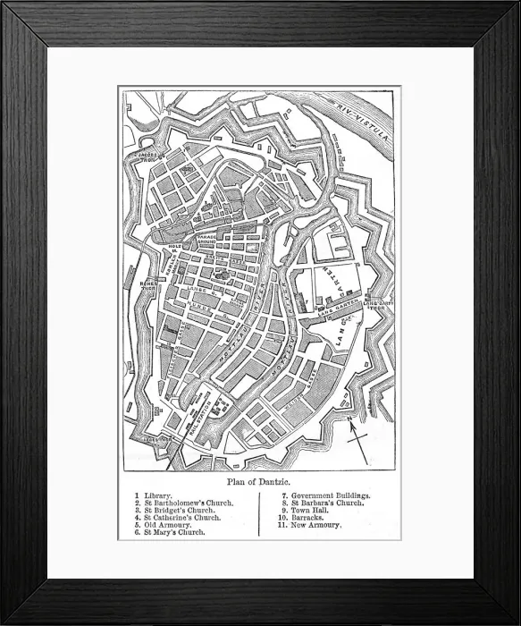 Framed Print : Datzig Gdansk city plan 1884