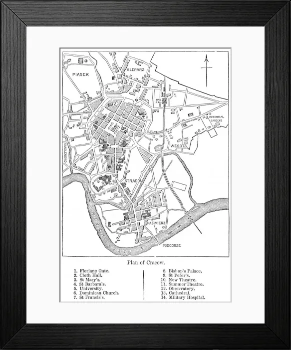 Framed Print : Crakow city plan 1884 Framed Print : Crakow city plan 1884
