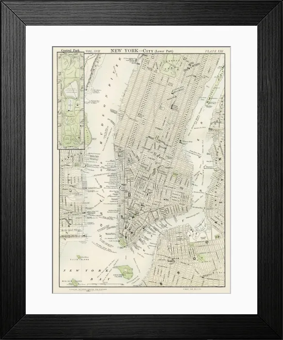 Framed Print : New York city map 1884 Framed Print : New York city map 1884