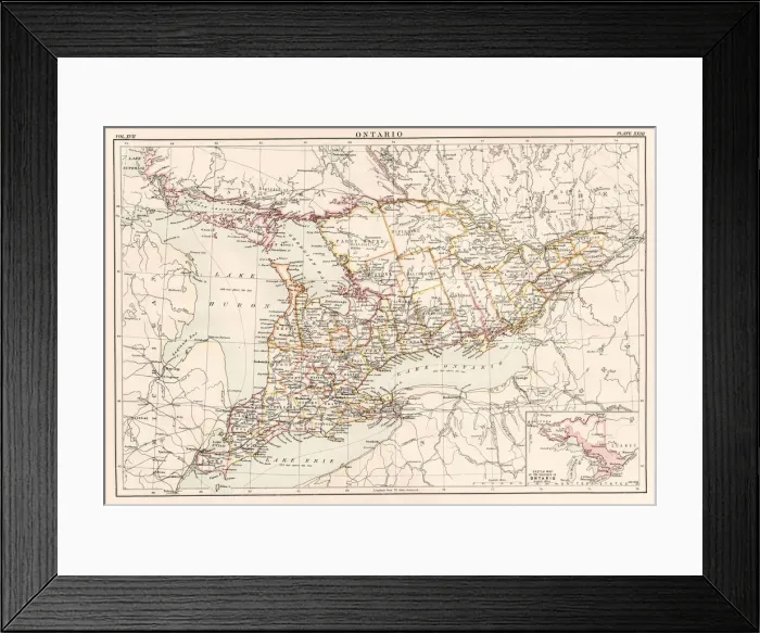 Framed Print : Ontario Cabada map 1884 Framed Print : Ontario Cabada map 1884