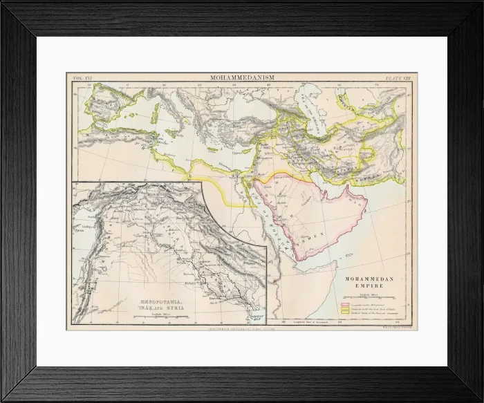 Framed Print : Mohammedan empire map 1883 Framed Print : Mohammedan empire map 1883