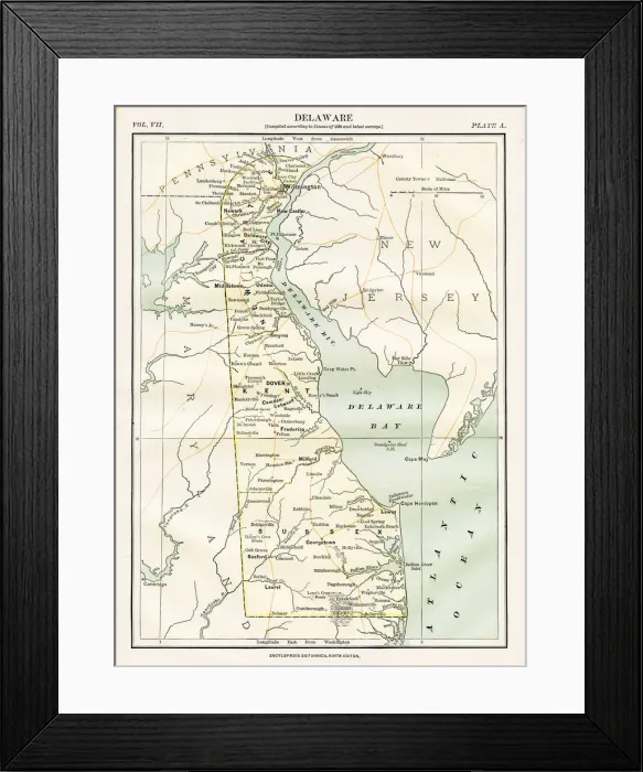 Framed Print : Map of Delaware 1883 Framed Print : Map of Delaware 1883