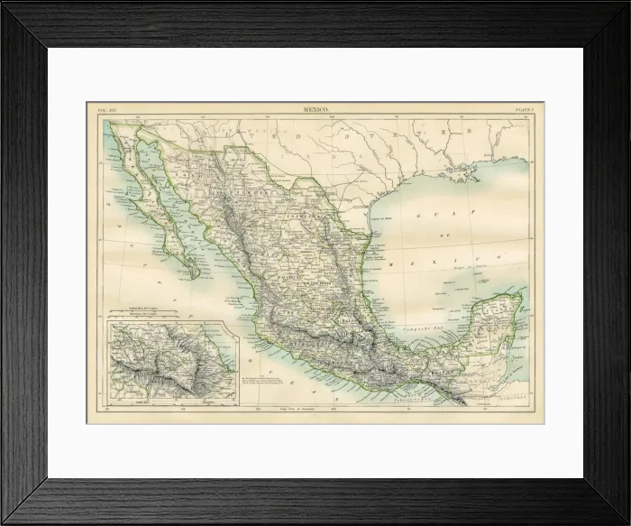 Framed Print : Map of Mexico 1883 Framed Print : Map of Mexico 1883