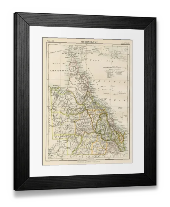 Framed Print : Queensland map 1883