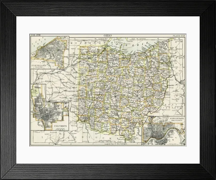 Framed Print : Ohio map 1884 Framed Print : Ohio map 1884