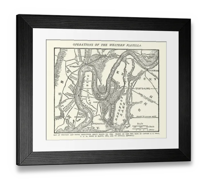 Framed Print : American Civil War, Map operations of the western flotilla Framed Print : American Civil War, Map operations of the western flotilla