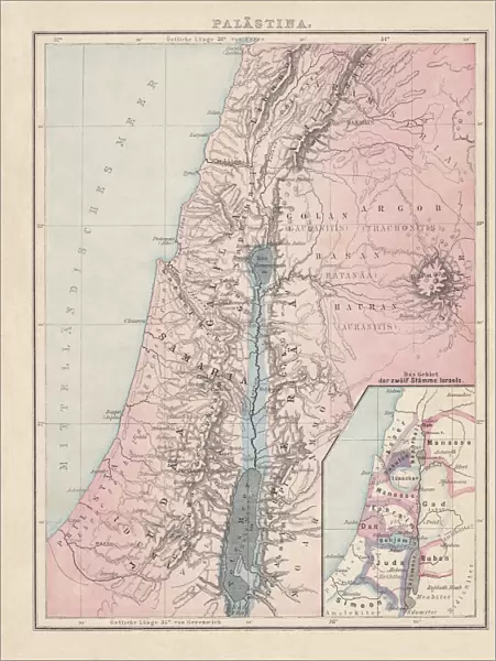 Historical map of Palestine with the twelve tribes of Israel